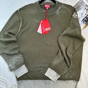 Diesel Men's Two-Tone Olive and Gray Crewneck Sweater